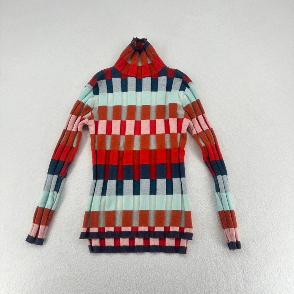 Capo Unico Multicolor Check Mock Neck Stretch Sweater‎ Long Sleeve